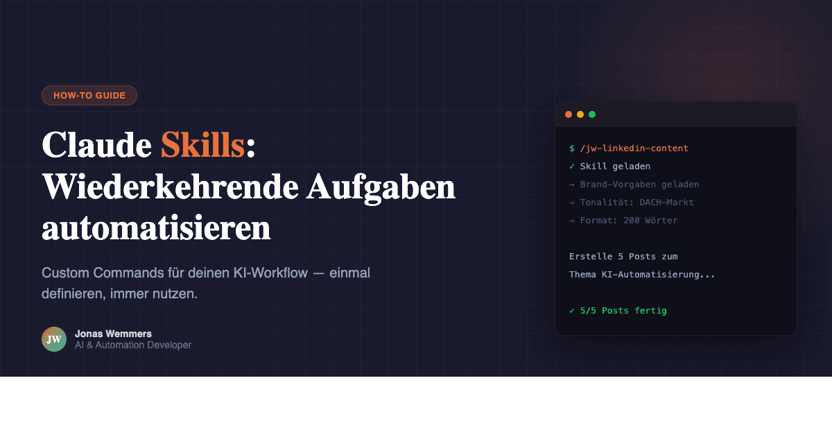 Claude Code Terminal mit einem Skill-Aufruf — Custom Commands für KI-Workflows